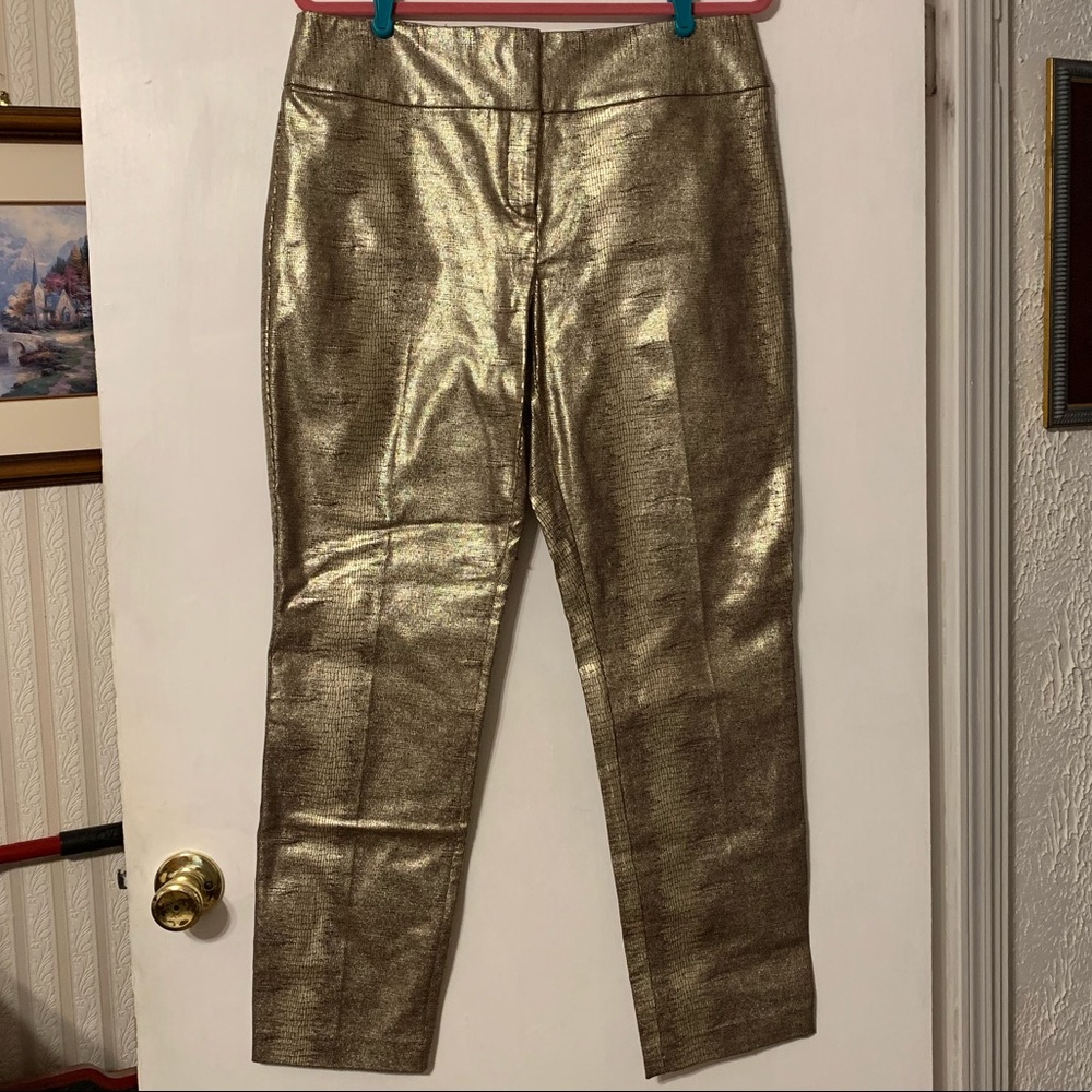 Alfani Gold Metallic Python Snakeskin Slim Pants - Picture 2 of 8